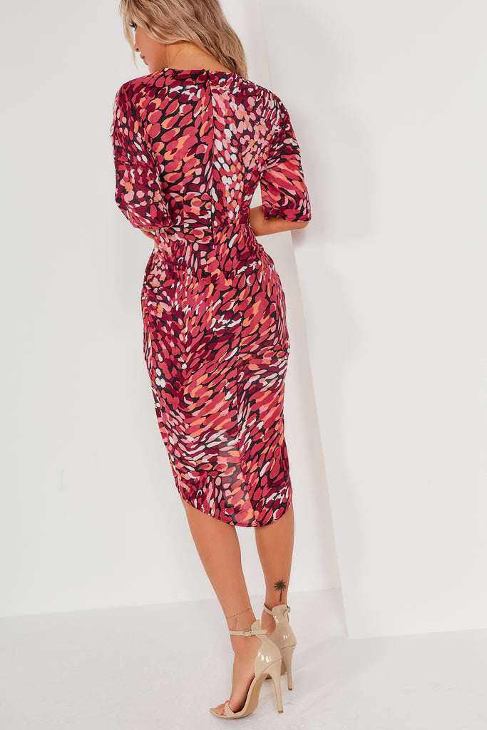 Chelsea Red Printed Wrap Midi Dress ...